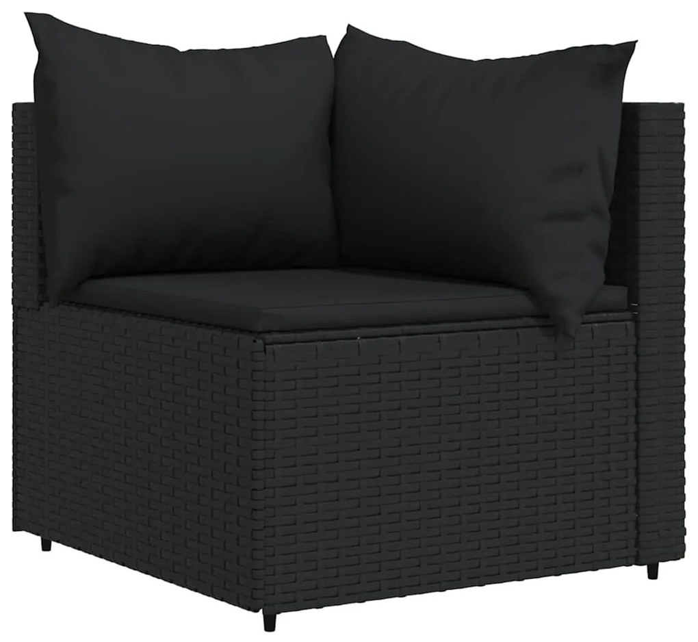2 db fekete polyrattan kerti sarokkanapé párnákkal