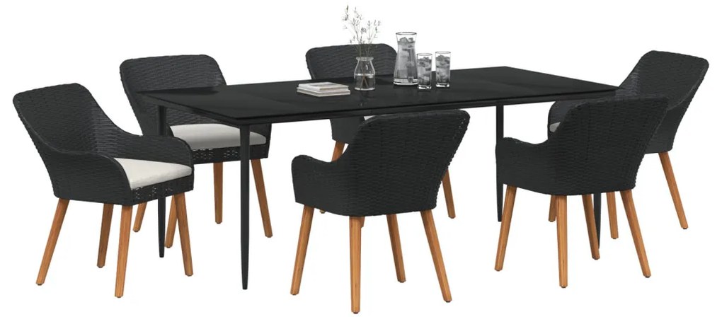7 Darabos Kerti Étkező Szett Fekete Poly Rattan