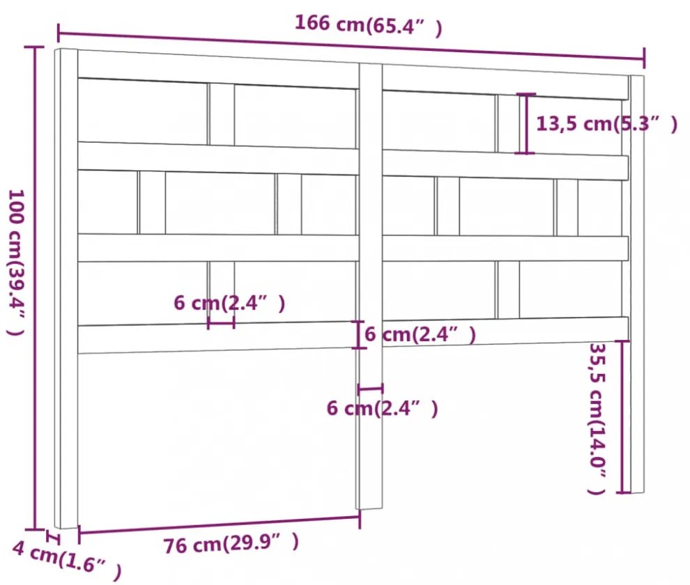 fekete tömör fenyőfa ágy fejtámla 166 x 4 x 100 cm