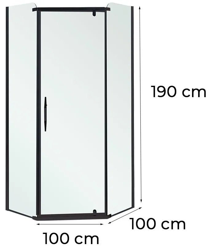 Celtic 100x100 cm ötszögletű zuhanykabin tálca nélkül fekete