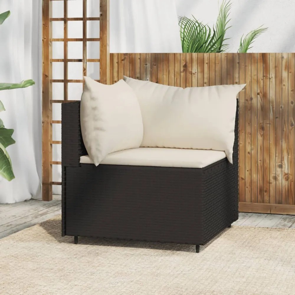 fekete polyrattan kerti sarokkanapé párnákkal