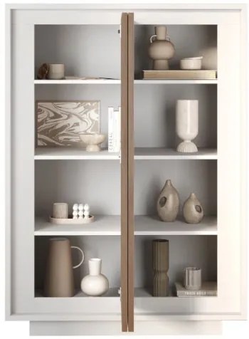 SKY 2.0 magas komód, 2 ajtóval, fehér matt lakkozott vázzal és Mercuri tölgy mintázatú laminált előlapokkal