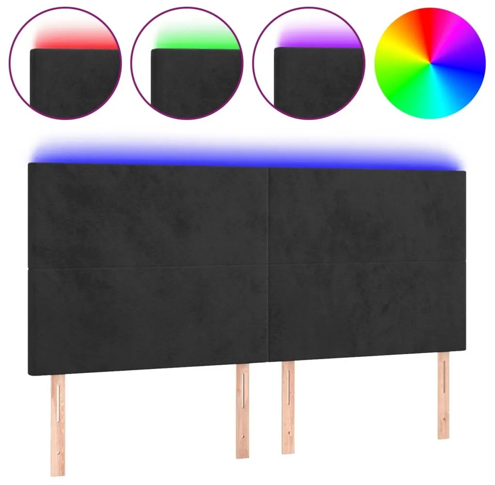 fekete bársony LED-es fejtámla 200x5x118/128 cm