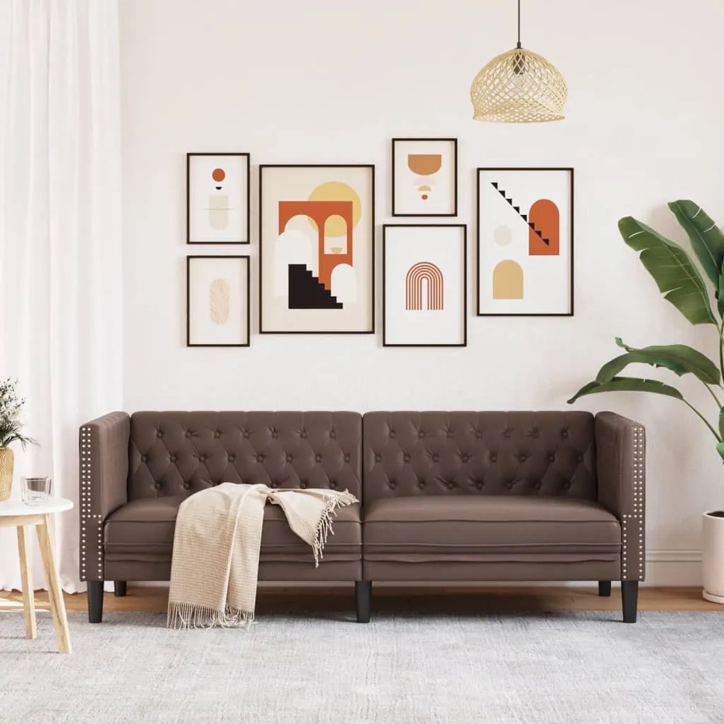 vidaXL 3 személyes barna műbőr Chesterfield kanapé