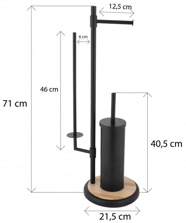 Erga Sisu, WC-papír tartó tartállyal és WC kefével 3 az 1-ben, fekete matt-barna, ERG-YKA-P.SISU-BLK-B