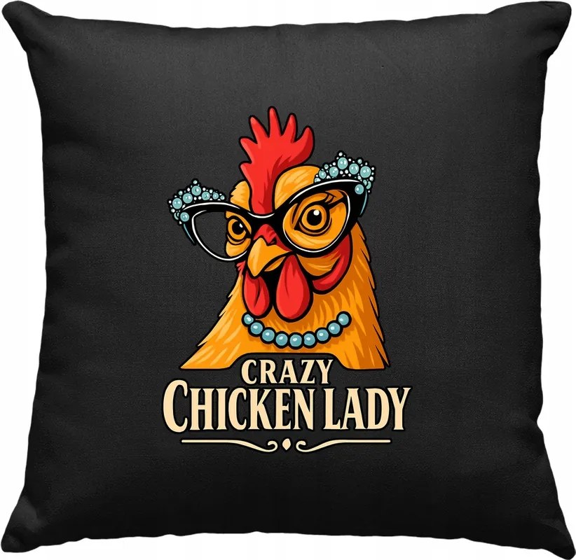 Őrült tyúk hölgy párna, fekete