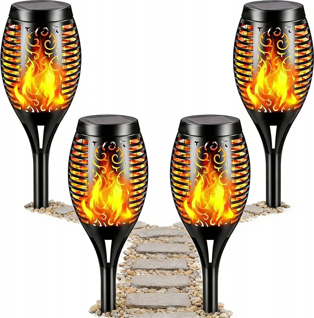 4x LED-es napelemes kerti lámpa Fáklya Láng Beszúrható 52cm
