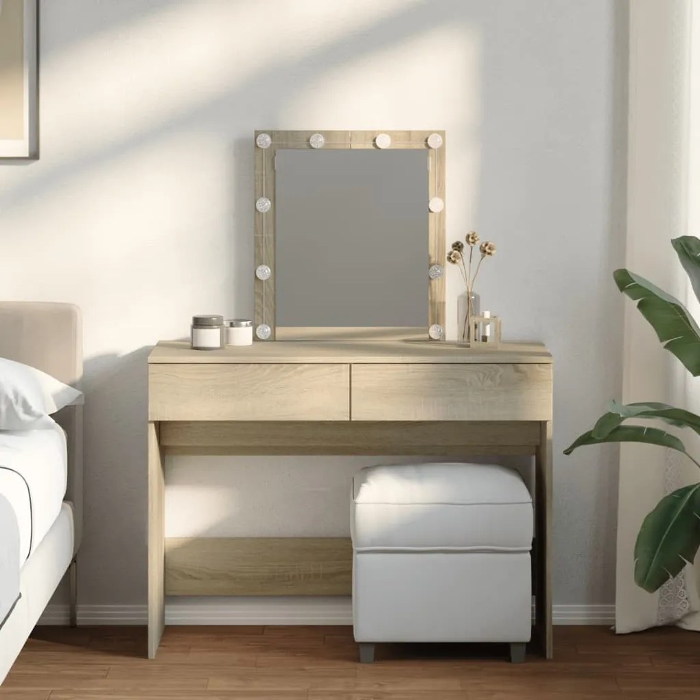 sonoma tölgy színű fésülködőasztal LED-del 100 x 40 x 130 cm