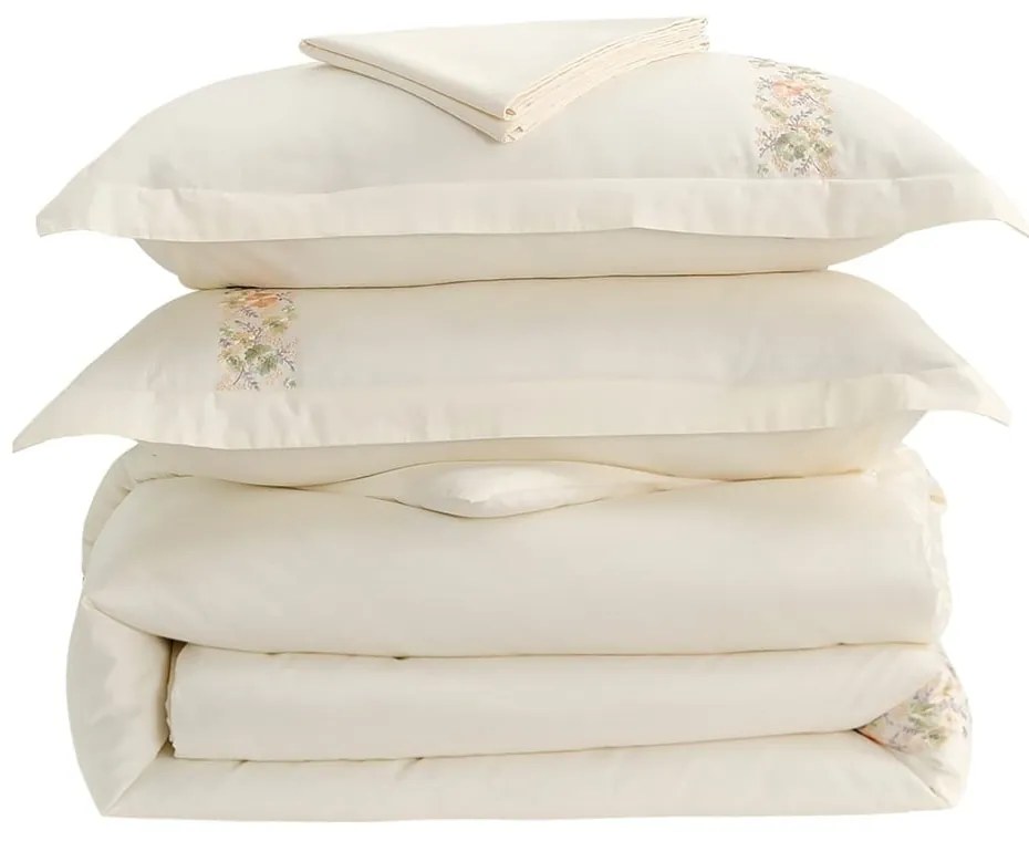 Krémszínű hatrészes egyszemélyes pamut-szatén ágyneműhuzat lepedővel 140x200 cm Maison Bloom – Mila Home Luxury