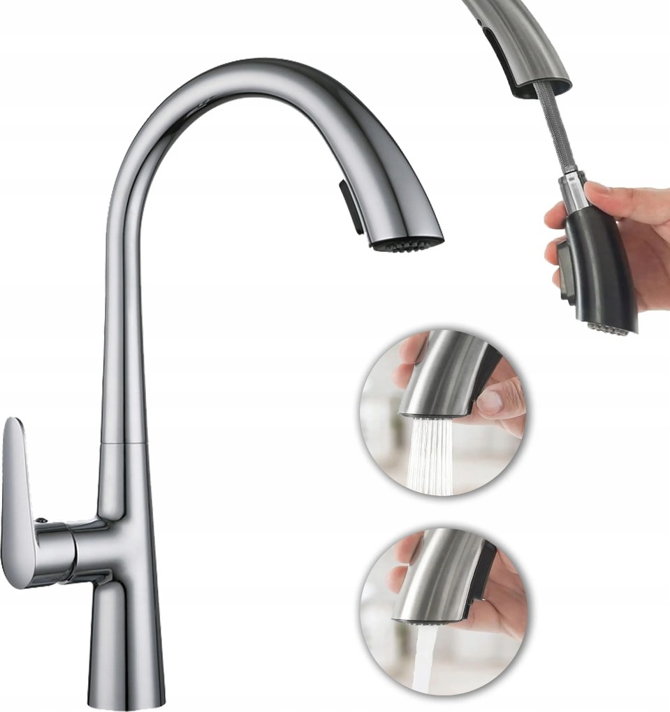 Konyhai csaptelep Tepe króm matt kihúzható mozgatható kifolyócső