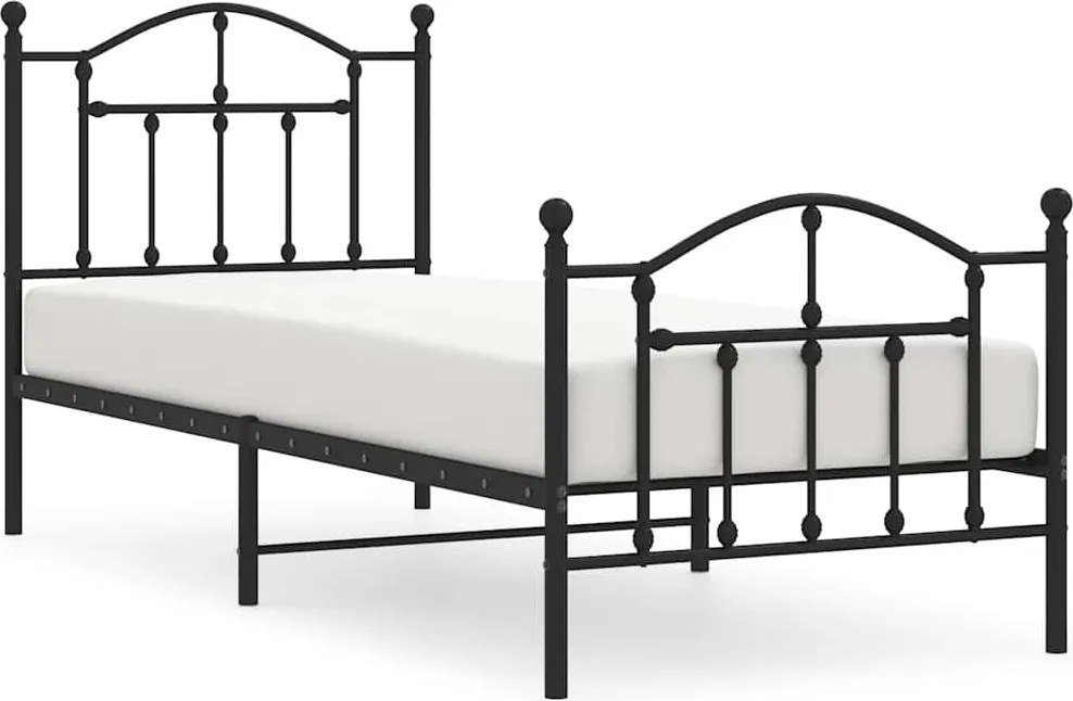 vidaXL fekete fém ágykeret fej- és lábtámlával 90 x 190 cm