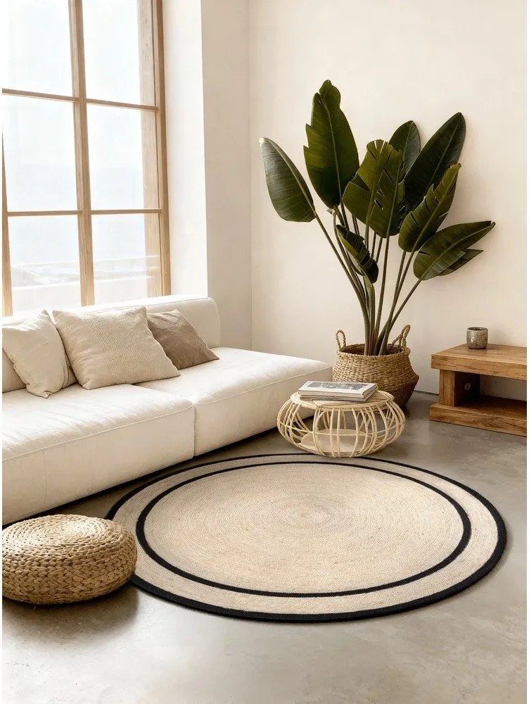 Világos natúr színű kétoldalas-kézi szövésű juta kerek szőnyeg ø 150 cm Lina – Hanse Home