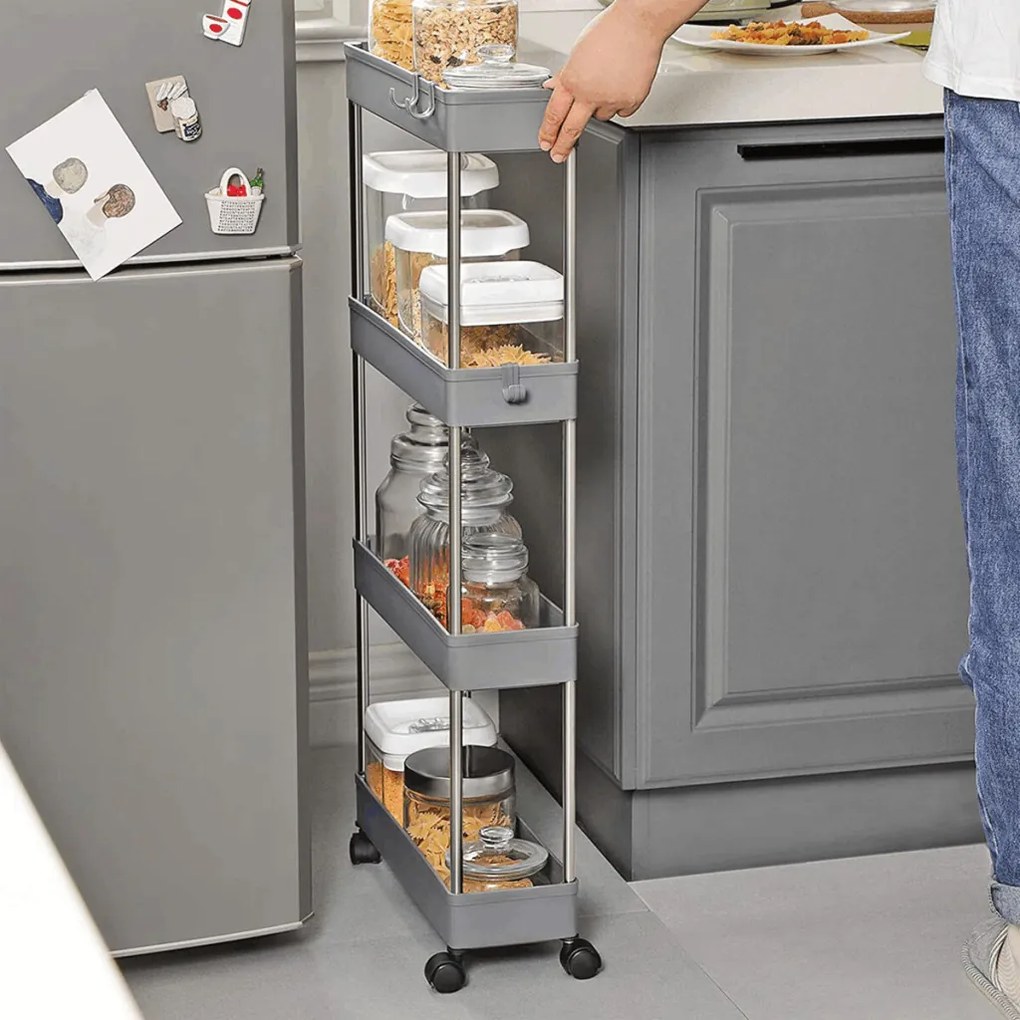 Pojízdný úložný vozík, plast, šedá, APV-E1008 GREY