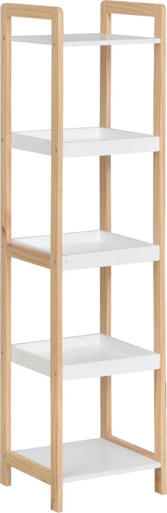 HOMCOM Bambusz Fürdőszobai Polc Állvány 3 Kosárral + 2 Polccal, mérete: 32L x 30W x 130H cm Bézs Fehér | Aosom