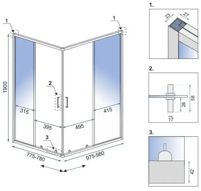 Rea City, tolóajtós zuhanykabin 100(ajtó) x 80(ajtó) x 190 cm, arany matt profil + fekete Savoy zuhanytálca, KPL-K74502