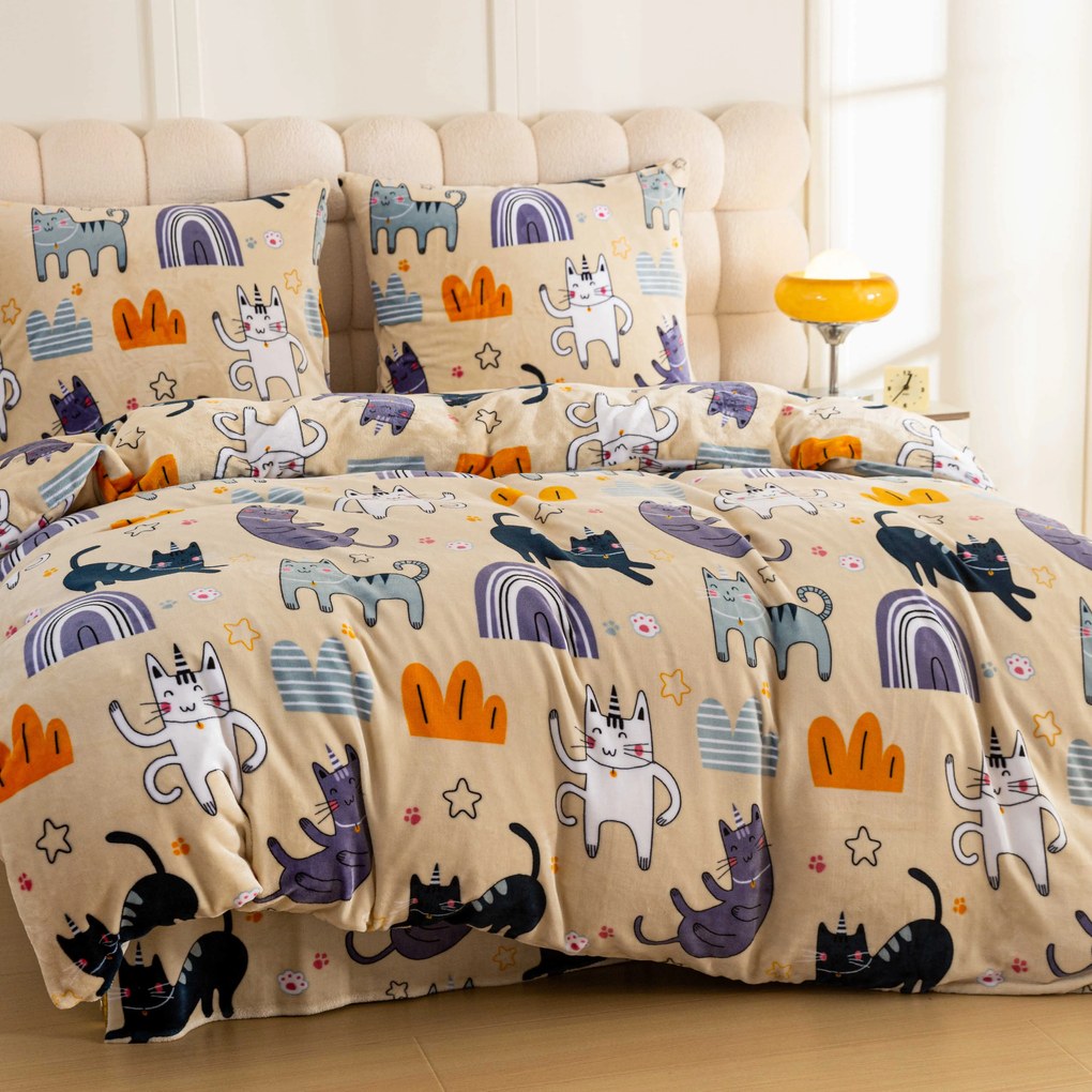 2 db Mikroplüss ágyneműhuzat PURRSLEEP bézs + Mikroplüss lepedő SOFT 180x200 cm fehér, franciaágyhoz