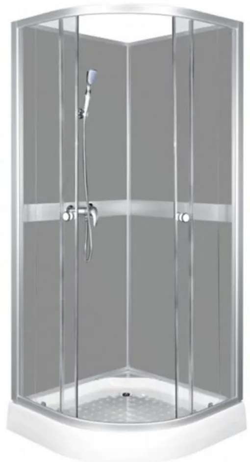 CLASSIC íves zuhanykabin szürke hátfallal zuhanytálcával