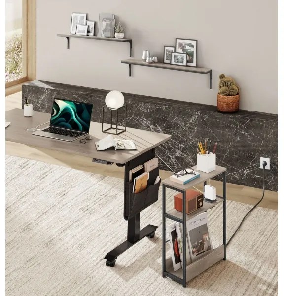 Oldalsó asztal beépített konnektorral és USB-portokkal ROD barna/fekete