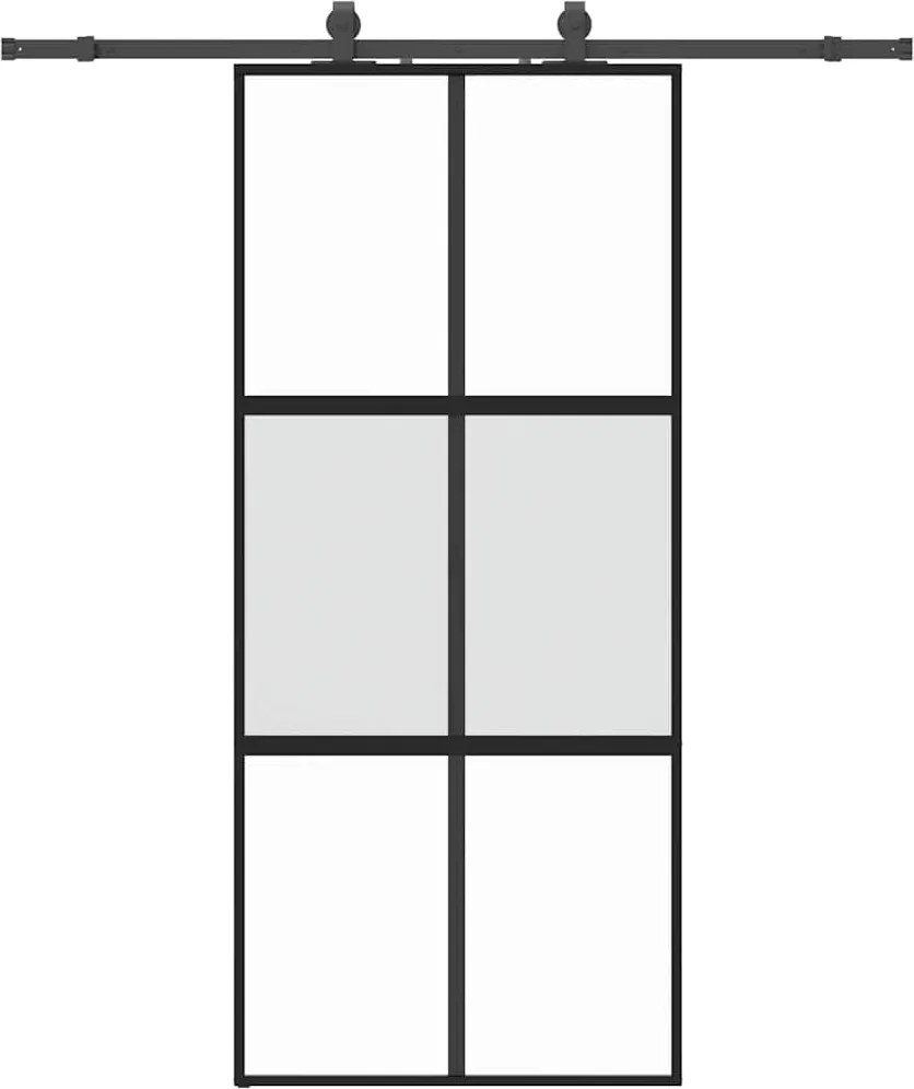 vidaXL fekete edzett üveg tolóajtó fémszerelék szettel 90x205 cm