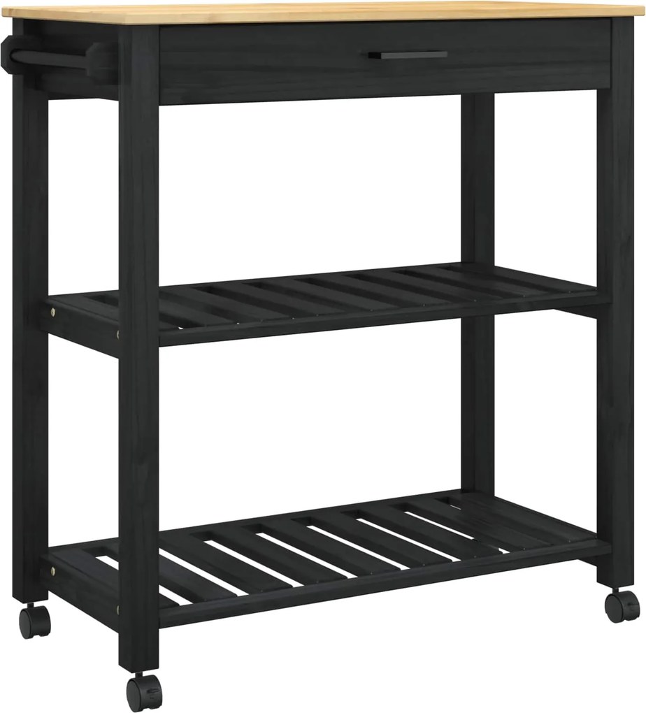 vidaXL Konyhai kocsi MONZA Fekete 84 x 40 x 88,5 cm Tömör fenyőfa