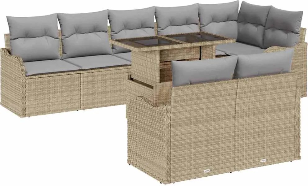 vidaXL Hálószoba szett párnával 9 pcs Bézs Poli rattan