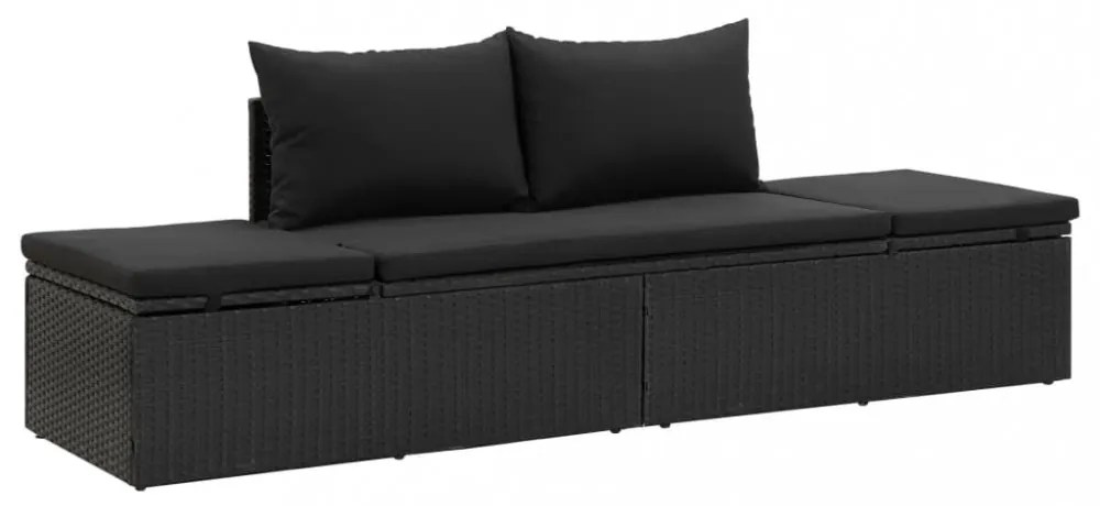fekete polyrattan napozóágy párnákkal