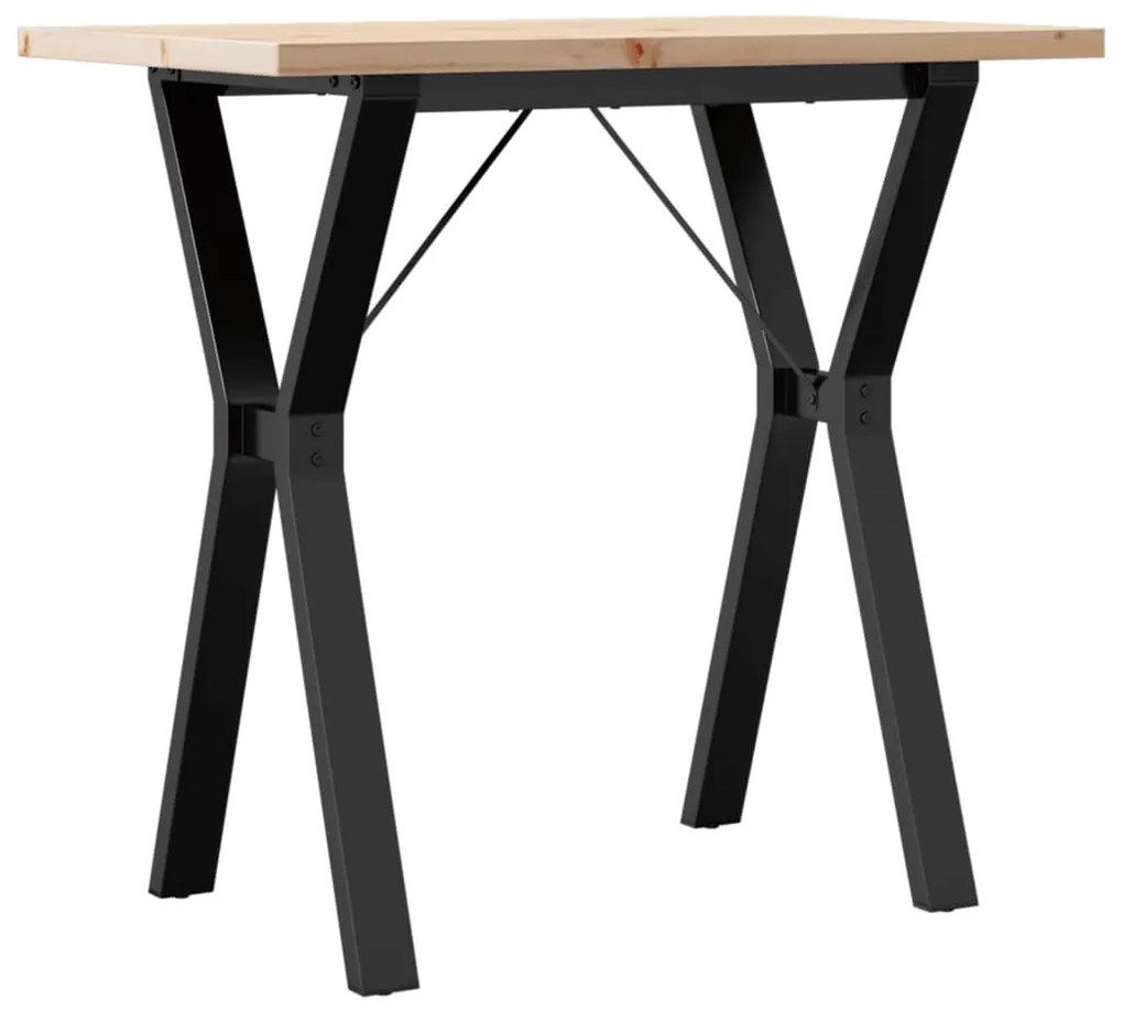 Tömör fenyőfa és acél étkezőasztal Y-vázzal 80x50x75,5 cm