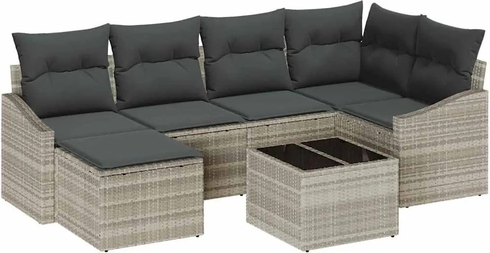 vidaXL Kert étkező szett párnával tárolóval 7 pcs Világosszürke