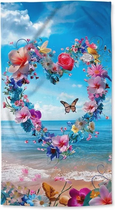 Gyorsan száradó strand fürdőlepedő FLOWER LOVE színes 70 x 140 cm, 100% mikroszál