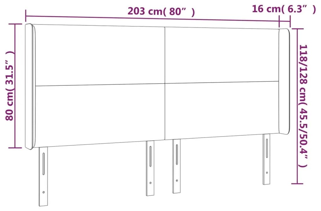 sötétszürke szövet LED-es fejtámla 203x16x118/128 cm