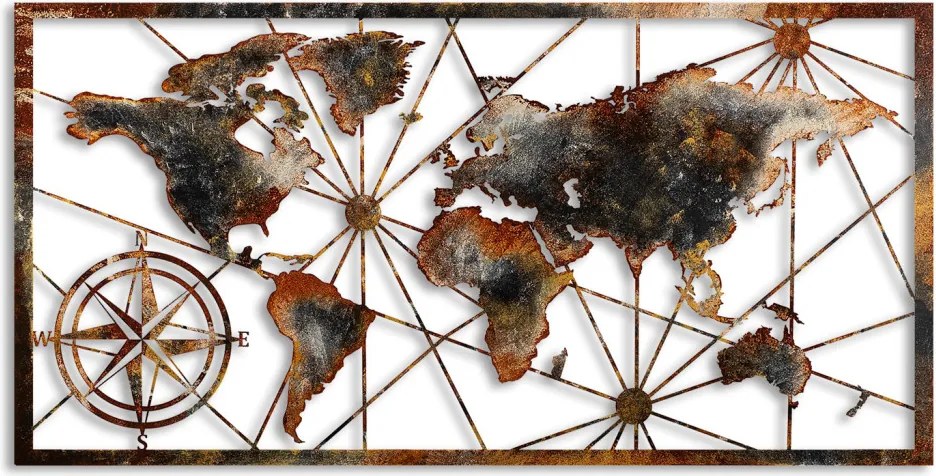 World Map Large - 3 fém világtérkép faldekoráció