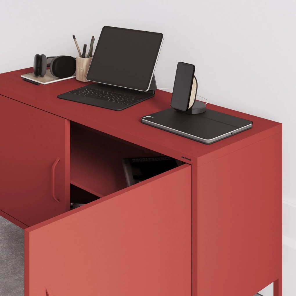 Fém TV-szekrény lábakkal, piros, 1150x595x400 mm: ROSA Modern