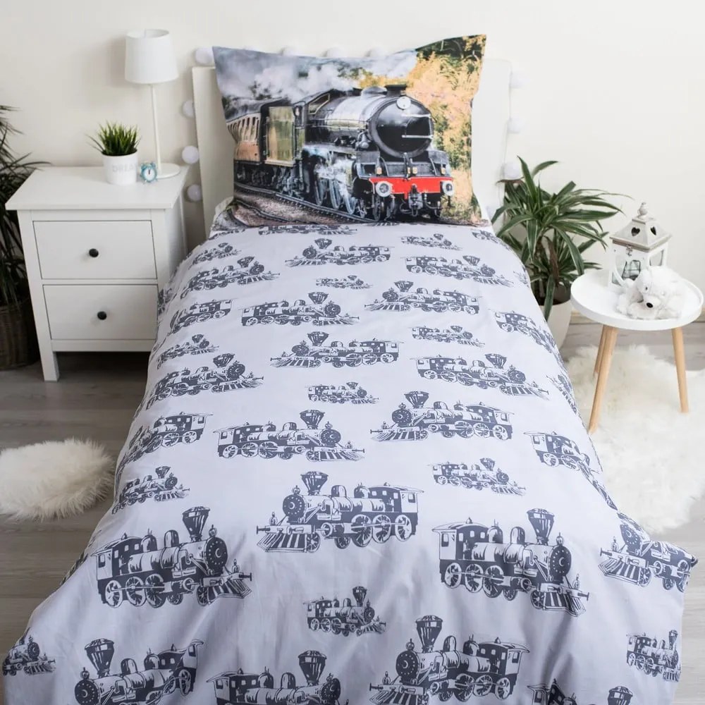 Egyszemélyes pamut gyerek ágyneműhuzat 140x200 cm Train – Jerry Fabrics
