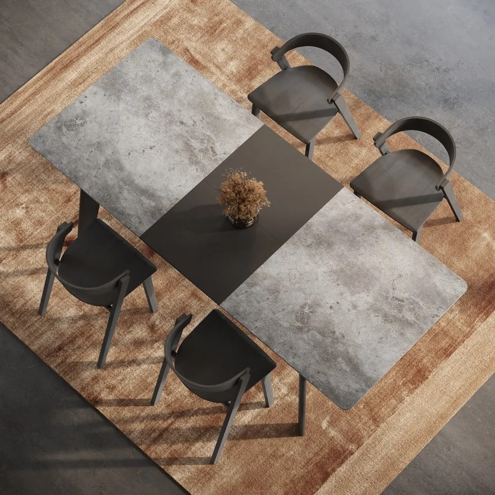 Fekete bővíthető étkezőasztal beton dekoros asztallappal 100x180 cm Shadow – TemaHome
