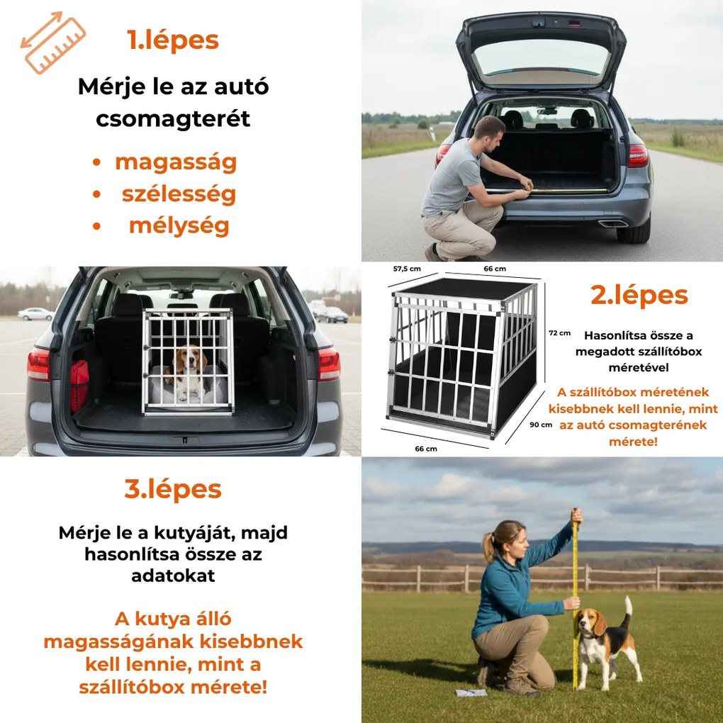 BRUNO kutyaszállító box, 66x90x72cm, ezüst/fekete Jurhan