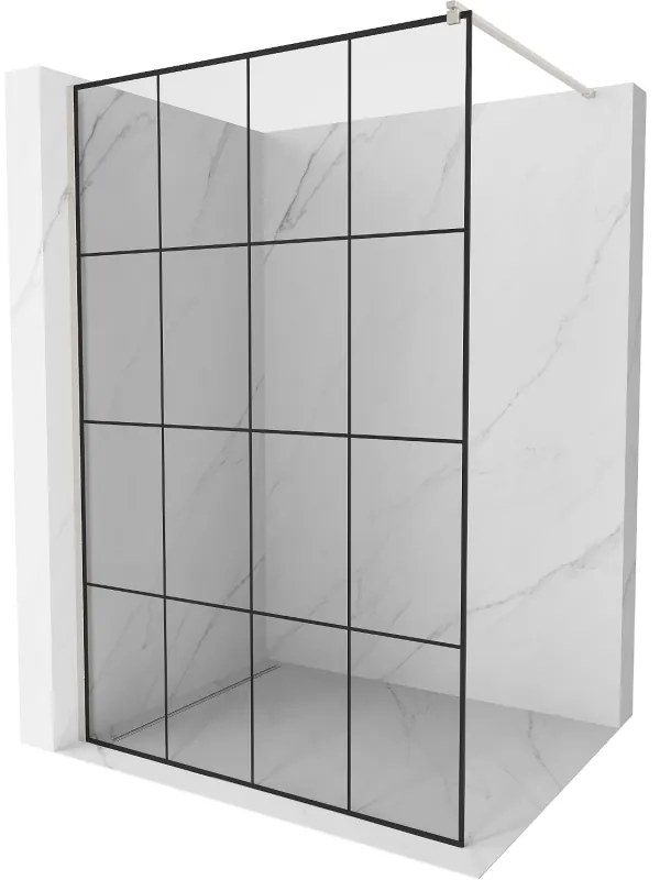 Mexen Kioto, Walk-In zuhanyparaván 130 x 200 cm, 8 mm átlátszó üveg fekete mintás, csiszolt acél profil, 800-130-101-97-77