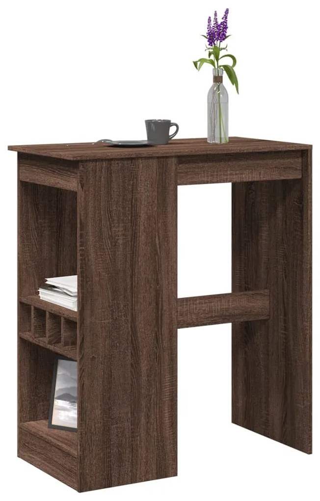 barna tölgy szerelt fa bárasztal tárolókkal 90x47,5x103,5 cm