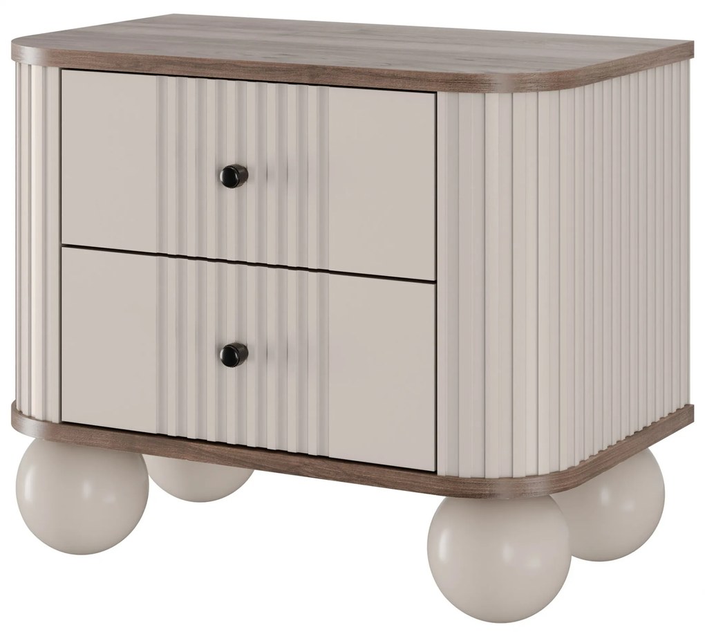 Vesper éjjeliszekrény készlet 56 cm - kasmír / diófa / fekete fogantyúk / gömb alakú lábak