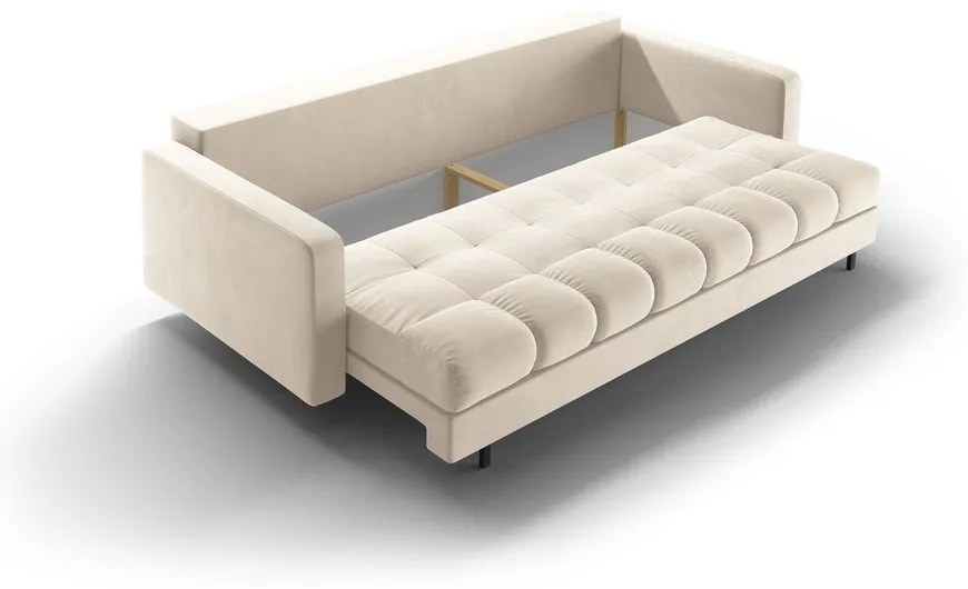 Krémszínű bársony kinyitható tárolóhelyes kanapé 222 cm Bali – Cosmopolitan Design