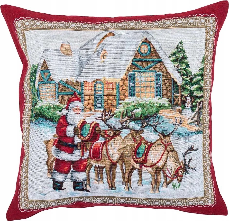 Párnahuzat 45x45 karácsonyi hangulat mese Mikulás rénszarvasokkal