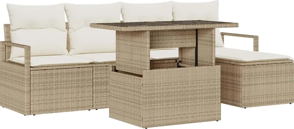 vidaXL Kerti Kanapé Szett tárolóval 6 pcs Bézs Poli rattan