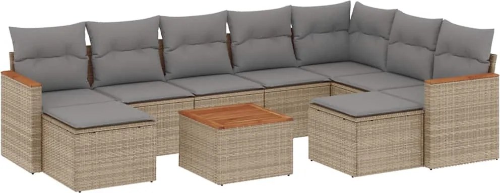 vidaXL 10 részes bézs polyrattan kerti ülőgarnitúra párnával