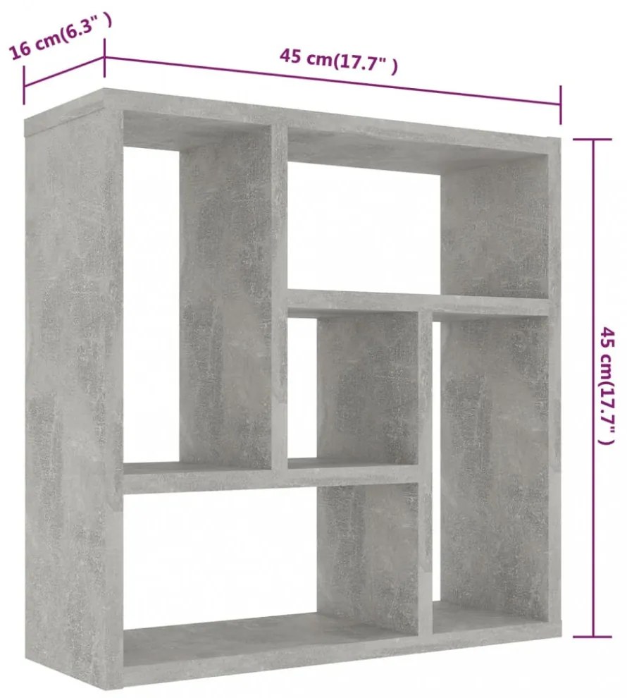 betonszürke szerelt fa fali polc 45,1 x 16 x 45,1 cm