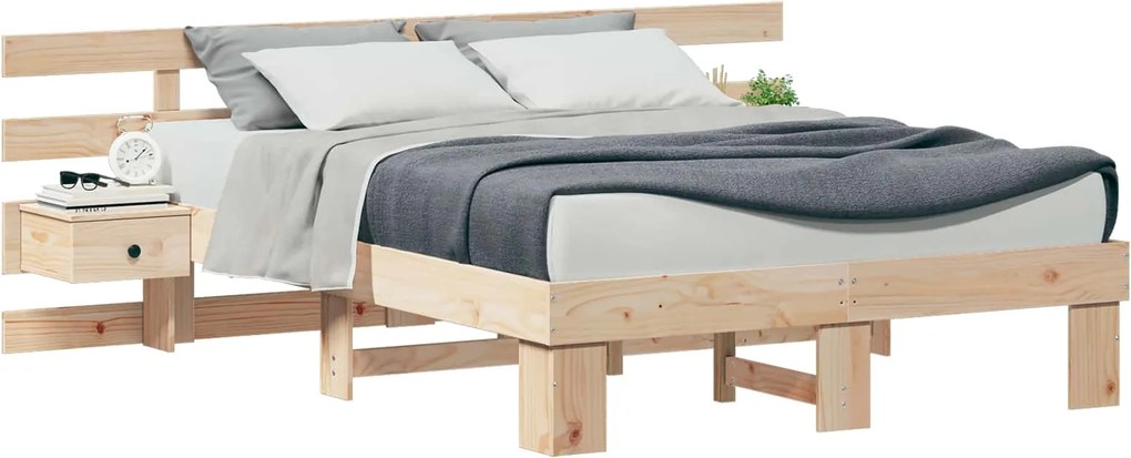 vidaXL Ágykeret fejtámlával Barna 135 x 190 cm Tömör fenyőfa