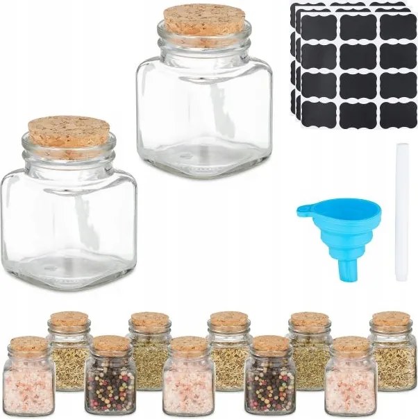 Befőttes üvegek fűszertartó tégely dugóval, 12 db-os szett Gr131