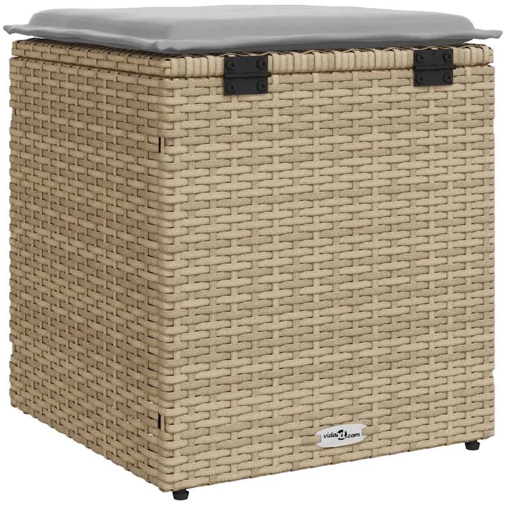 2 db bézs polyrattan kerti szék párnával 40x40x43 cm