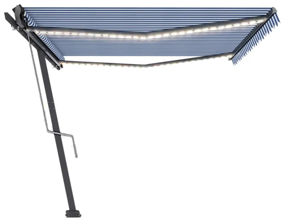 kék/fehér automata szélérzékelős és LED-es napellenző 500x300cm