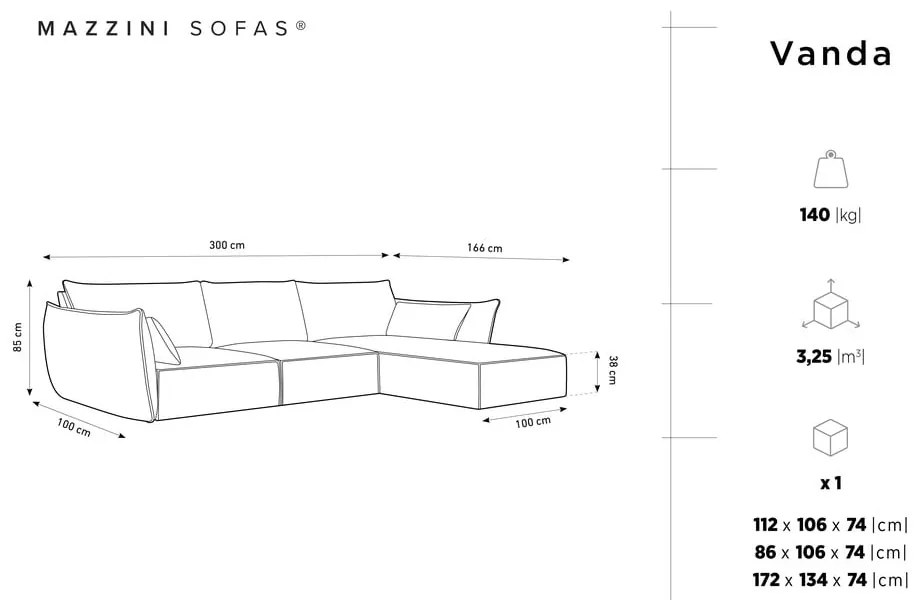 Bézs sarokkanapé (jobb oldali) Vanda – Mazzini Sofas