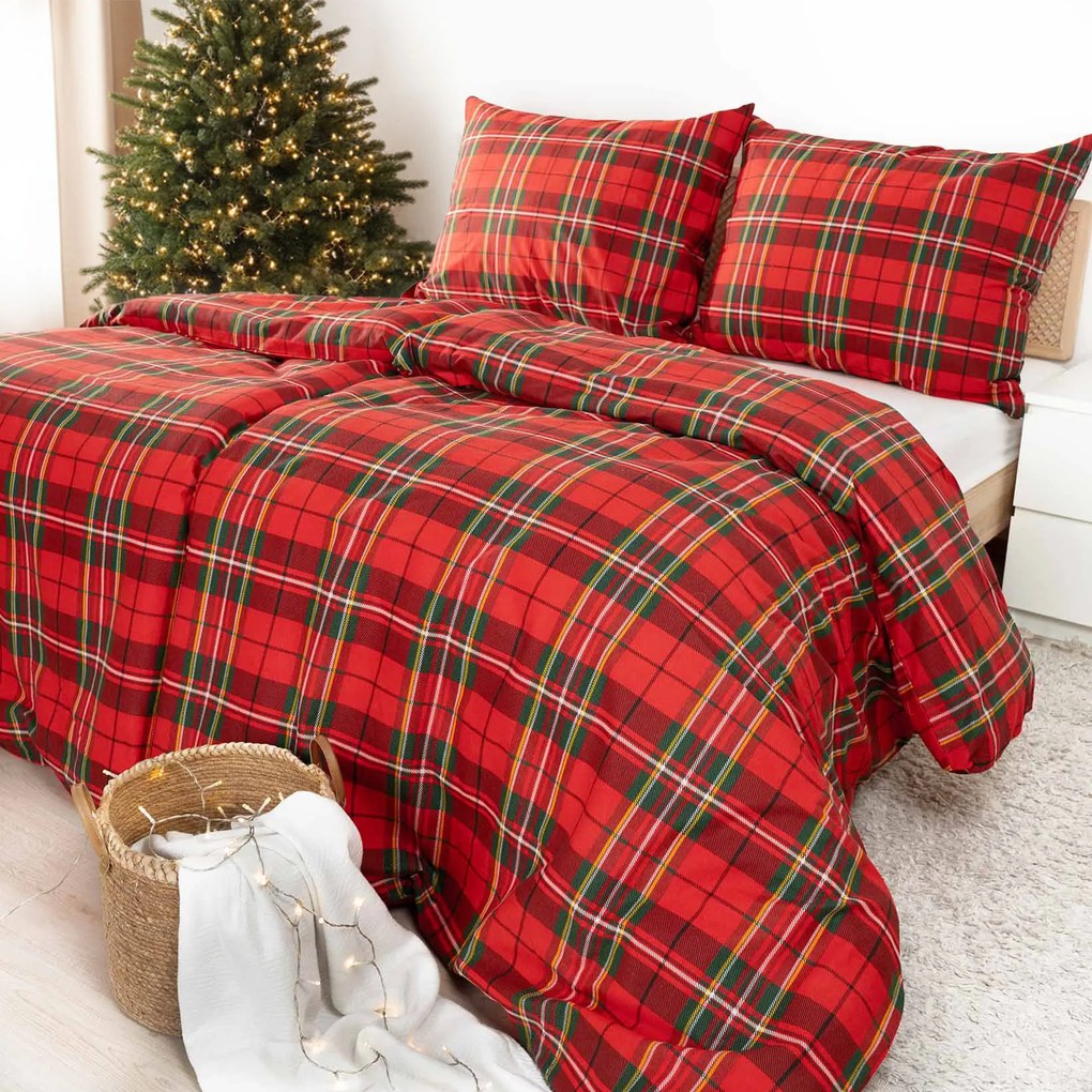 Goldea flanel ágyneműhuzat - piros kockás 140 x 200 és 70 x 90 cm