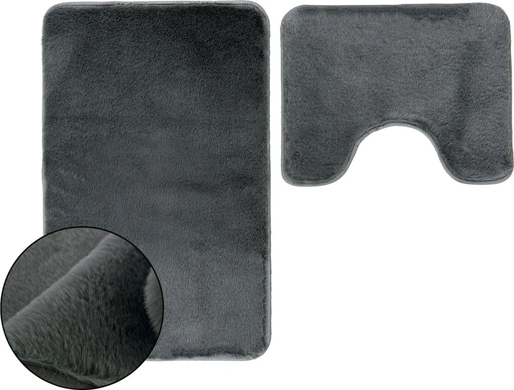 Fürdőszobaszőnyeg Csúszásgátló Lombok Puha Bolyhos Szürke Grafit 2 részes